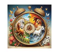 WOODEN.CITY Puzzle en bois 250 pièces - Horloge, chevaux avec 25 pièces en forme d'animaux, 54,6 x 39,4 cm - Conçu et fabriqué dans l'UE