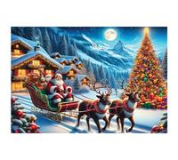 WOODEN.CITY Puzzle en bois 500 pièces - Traîneau du Père Noël avec 50 pièces en forme de Noël - 39,4 x 26,7 cm - Conçu et fabriqué dans l'UE