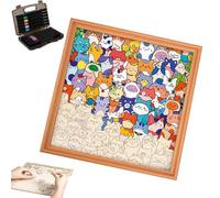 Wooden Coloring Puzzle, DIY Wooden Cat Puzzles Frame, Puzzle/Drawing/Assembly - 3in1 Multi-Functional, Creative Paintable Puzzles Photo Frame for Home Decoration, Equipped Marker Pen (24Pens)