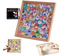 Wooden Coloring Puzzles Cats - Paintable Wooden Puzzles, DIY Wood Cat Puzzle Frame, HD Printed Pattern for Home Decoration and Self-Made Gift (12colors)