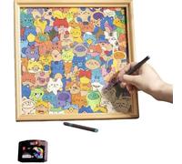 Wooden Coloring Puzzles, DIY Wooden Cat Puzzle Frame, Creative Handmade Craft Kit for Home Decoration & Gift Giving (with 12-Color Pens)