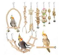 Wooden Conure Toys, 3.93x7.87x13.77in, Swing Ladder Perch Set, Large Parrot Plaything, Avian Exercise Station, Cage Enrichment Accessory