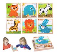 Wooden Cube Puzzle, Wood Block Puzzle, Jigsaw Cubes Puzzles, Educational Jigsaws with Storage Tray, Interactive Learning Woods Blocks Puzzles for Aged 3-6 Years Solving Skills