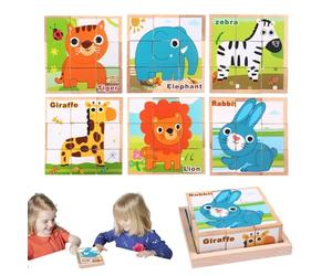 Wooden Cube Puzzle, Wood Block Puzzle, Jigsaw Cubes Puzzles, Educational Jigsaws with Storage Tray, Interactive Learning Woods Blocks Puzzles for Aged 3-6 Years Solving Skills