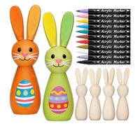 Wooden Easter Bunny - Bois 9 cm 200 g, Kit de peinture Easter Painting, 8 lapins avec 12 couleurs et brush | , Creative DIY Craft Set, Bunny Paint Kit For Home Decor, Office Desk, Art