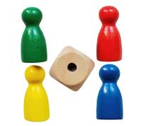 Wooden Game Pawns - 2.5x1.2cm Board Game Pieces | Claw Chessboard Set with 4 Humanoid Chess Pieces and 1 Die - Mini Dice Accessories | TabletopGame Fun Family Party Toy