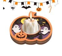 Wooden Halloween Candle Holder, Ghost and Pumpkin Design Candlestick Base, Creative Decorative Ornament for Holiday Dining Table Centerpiece, Thanksgiving Party Supplies, Pumpkin 10.5cm / Ghost 11cm
