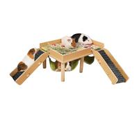 Wooden Hamster Hammock Castle - Solid Timber Two Tier Hut Rest Structure Climb Fun, Detachable Shelter Furniture | Stair Access Design Supports Sleep Play Comfort During Small Animals Pets Indoor