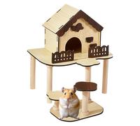 Wooden Hamster House, Small Animal Castle Villa Shelter, Wood Color, Multi-Level Toy, Chewable Habitat for Feeding Gerbils Mice Dwarfs, Indoor Enrichment Play and Breeding