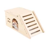 Wooden Hamster House - Small Pet Cabin with Ramp, Interactive Play Shelter, Comfortable Nesting Habitat Structure, Chew Friendly Enclosure Decor | Compact Exercise Hideaway for Dwarf Hamsters,
