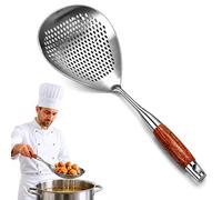 Wooden Handle Stainless Steel Skimmer, 45cm Spider Strainer Spoon with 17 x 13cm Wide Head for Deep Frying, Pasta, Noodles, Dumplings and Oil Draining (1PCS)