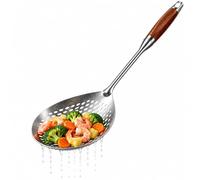 Wooden Handle Stainless Steel Skimmer, Large Spider Strainer Spoon for Frying, Cooking, Noodles, Dumplings and Vegetables (Medium (17.2" × 5.1"))