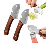 Wooden Handled Household Scallion Slicer, 3-1 Built-in Bottle Opener, Spreader & Shredder for Bread, Toast (2pcs)