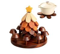 Wooden Hot Pad - Foldable Christmas Tree Trivet, Rotating Dish Tray | Kitchen Cup Holder Hot Pads for Bowl Teapot Pots Coffee Table Counter Kitchen Cafe Home