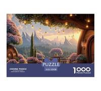 Wooden House Balcony 1000 Pcs Carton Extra-épais Lot de Puzzles Surreal Sky City Tower Stimulant Et Éducatif Jeu Familial Puzzles pour Adultes Et Enfants 52x38cm/1000pcs
