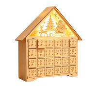 Wooden House Shape Desk Decor - 24 Days Christmas Countdown Calendar | Lighted Holiday Countdown Calendar with Drawers for Home Room Desk Apartment Party Celebration