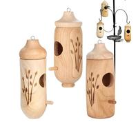 Wooden Hummingbird House, Set of 3 Natural Bird Nesting Caves, Handcrafted Hanging Bird Hut for Garden, Yard, Balcony, Porch & Tree Trunks, 4.92x2.95x1.97 inches