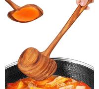Wooden Ladle - 2-in-1 Long Handle Ergonomic Non-Stick, 15.35x4.61x3.07 Inches Kitchen Soup Spoon with Heat Resistant Finish, Cooking Pot Stirring Tool for Kitchen Restaurant Mixing Frying Stirring