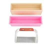 Wooden Loaf Soap Cutter Mold, Soap Making Kit with Silicone Mold and Wave Soap Cutter, DIY Handcraft Soap Tools for Beginners, Pine Wood Box with Metal Knife for Smooth Soap Cuttin