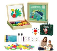 Wooden Magnetic Pattern Block Puzzle Set, Early Math Geometric Concepts Fine Motor Toys, Tangram Puzzle with Pattern Cards, Boost Creativity Early Math Skills for Toddler Kids (180pcs)