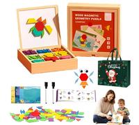 Wooden Magnetic Pattern Block Puzzle Set, Early Math Geometric Concepts Fine Motor Toys, Tangram Puzzle with Pattern Cards, Boost Creativity Early Math Skills for Toddler Kids (220pcs)