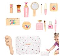 Wooden Makeup Toy Set, Beauty Kit, Pretend for Girls Early Educational Fake Cosmetic Set with Mirror and Accessories, Gift for Toddler Birthday, Christmas, Or Dress-Up Playtime