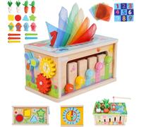 Wooden Montessori Toy for Babies 6-18 Months,6 in 1 Handkerchief Box Montessori Games for Children 1 2 Years Educational Awakening,Permanent Box Fishing Game,Motor Skills Baby Boy Girl Gift