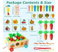 Wooden Montessori Toys for 1 2 3 Year Old Kids Wooden Carrot Harvesting Game 8-in-1 Early Learning Educational Toy for Girl Boy Baby Gift