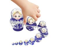 Wooden Nesting Dolls Set - 10 Piece Stackable Blue White Porcelain Style Decor, Hand Painted Classic Art Design, Smooth Open Close Fit + Compact Stacking System, Natural Wood Material Finish -
