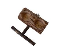 Wooden Parrot Feeding Stand, Bird Perch Feeder, 5.91x5.51x2.56 inches, Food Dispenser Station, Double Slot Dish Design with Claw Grinding, Indoor Accessory for Feeding and Play