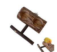 Wooden Parrot Feeding Stand, Sturdy Bird Perch with Feeder, Double Slot Dishes Food Dispenser Station, Claw Grinding Stand for Indoor Use,5.91x5.51x2.56 inches