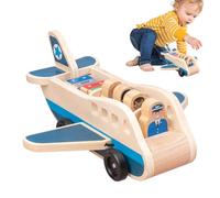 Wooden Passenger Plane Set - Educational Toy, Push Air Transport Airplane Play Set, Travel Game Piece, Early Learning Kit With Peg Figures and Suitcases, Aviation Play Tool For Hand-Eye Coordination