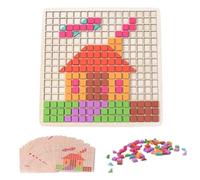 Wooden Pattern Blocks Set 22cm Board 300g | 210 Piece 3D Building Blocks Puzzle | 20 Double Sided Cards Logic Training for Kids