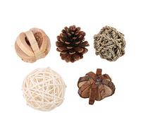 Wooden Pet Toy Set | 5 - Piece Small Animal Chew Toys for Hamsters/Rats/Rodents | Handmade Balls with Bells & Pin Cone for Teeth Grinding & Exercise