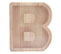 Wooden Piggy Bank | Alphabet Letter Shape with Glass Front for Money Saving/Home Decor | Rustic Oak Desktop Ornament & Photo Frame (Lettre B)