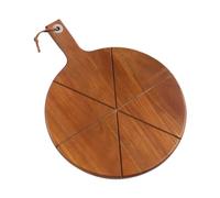 Wooden Pizza Board - Round Cutting Paddle Tray, Six Groove Slice Board, Poignée en bois solide | Polyvalent Pizza Serving For Kitchen Baking Oven Dining Charcuterie Cheese Bread Fruit
