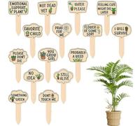Wooden Plant Tags - 4.33x2.64 in Plant Markers | Weatherproof Greenhouse Pots Signs | Plants Tags for Outdoor Garden Waterproof | 15 Waterproof Wooden Stakes with Funny Saying for Outdoor Indoor