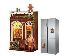 Wooden Puzzle Fridge | Magnet DIY Strong Magnetic Warm LED Decoration | Miniature Wooden House Fridge , Magnet for Bookshelf Desk Office Metal Cabinet Bedside Table Living Room