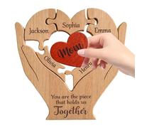 Wooden Puzzle Heart Table Sign Decor, Family Interlocking Puzzle Ornament, Decorative, Elegant Heart Craft Desk Centerpiece for Home Living Room Gathering, 5.91x5.91x0.71 inch