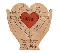 Wooden Puzzles Heart Shape Table Decor, Family Interlocking Puzzle Sign for Mother’s Day Home Living Room Decoration, Wooden Craft Ornament, for Apartment Holiday Party Gathering Display