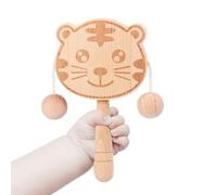 Wooden Rattle, Tiger Shaped Baby Rattle Toy, 5.91x3.74x0.59 Inches Interactive Easy Grip Compact Design, Double Sided Shaking Drum for Motor Skill, Visual Tracking and Sensory Crib