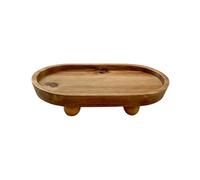 Wooden Riser Tray - Small Oval Pedestal Stand, Kitchen Counter Organizer, Home Decorative Display, Bathroom Storage, Coffee Table Accessory, Plant Book Candle Holder | Hotel Kitchen Sink Toilet Mug Va