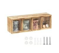 Wooden Saving Box, 4 Compartment Transparent Give Save Spend Organizer