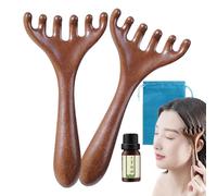 Wooden Scalp Massager, Head Relaxation Brush, Hair Stimulating Comb, Natural 6-Claw Tool, Handheld Comfort Grip, 2 Pack, Spa Home Neck Face Use, 15x7.2cm Wood