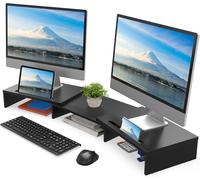 Wooden Screen Riser, Monitor Stand, Laptop Stand, PC, TV, Printer ¿ for 2 Monitors ¿ with Phone Stand, Tablet, 79-111.5 x 27 x 10.7 cm