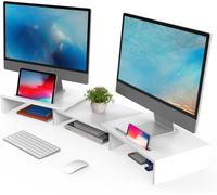 Wooden Screen Riser, Monitor Stand, Laptop Stand, PC, TV, Printer ¿ for 2 Monitors ¿ with Phone Stand, Tablet, 79-111.5 x 27 x 10.7 cm