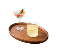 Wooden Serving Tray - Oval Coffee and Tea Cup Tray for Breakfast