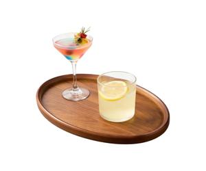 Wooden Serving Tray - Oval Coffee and Tea Cup Tray for Breakfast