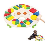 Wooden Shape Puzzles - Puzzles sensory géométrique en bois avec de grands boutons | Jouet d'apprentissage précoce éducatif | Jouets colorés et sculptés pour filles, , garçons, écoliers | Chun