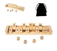 Wooden Shut The Box Game - 12 Number Dice Board, Family Tabletop Toy Set